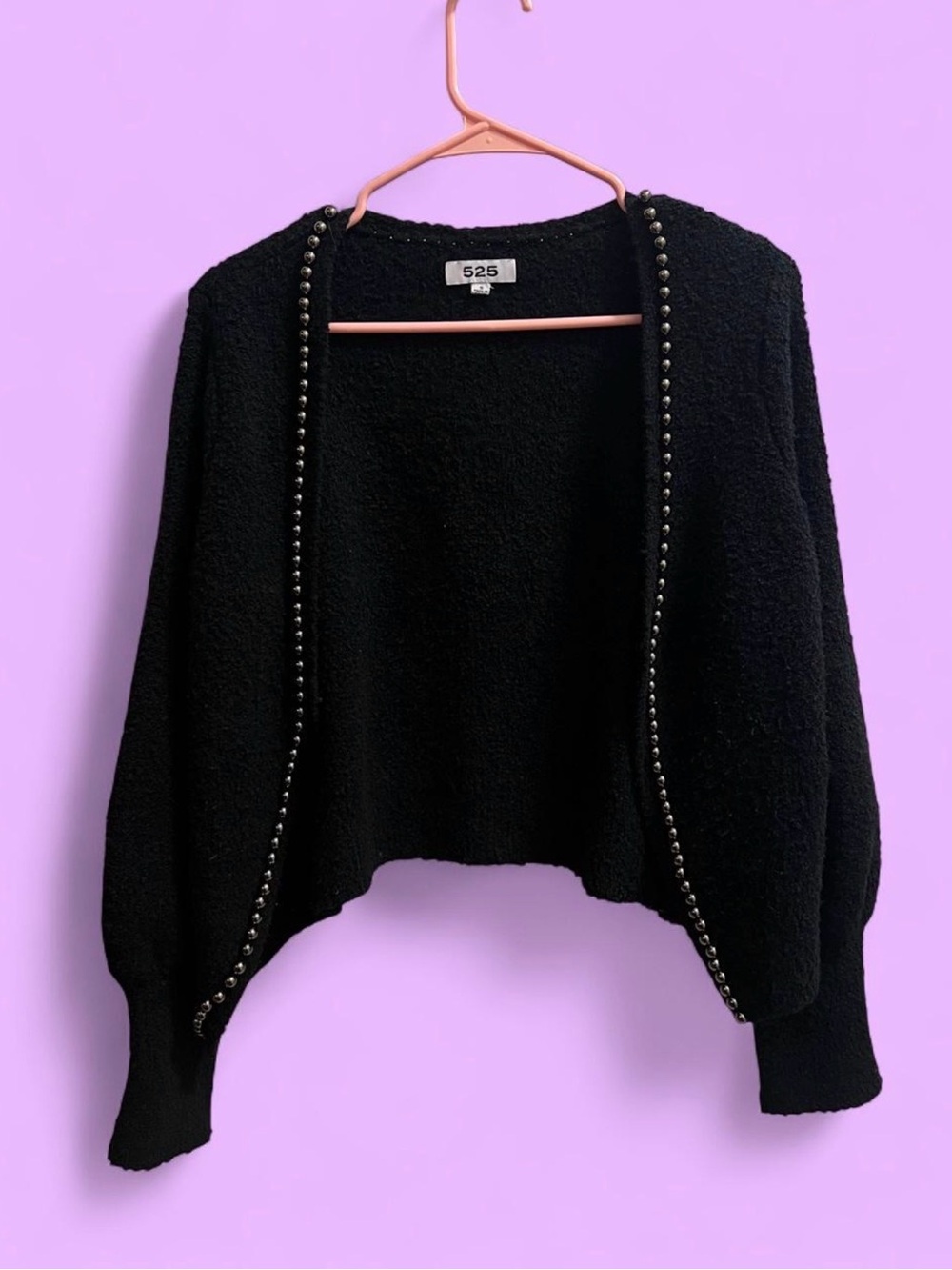 525 America Black Stud-Trim Open Cardigan